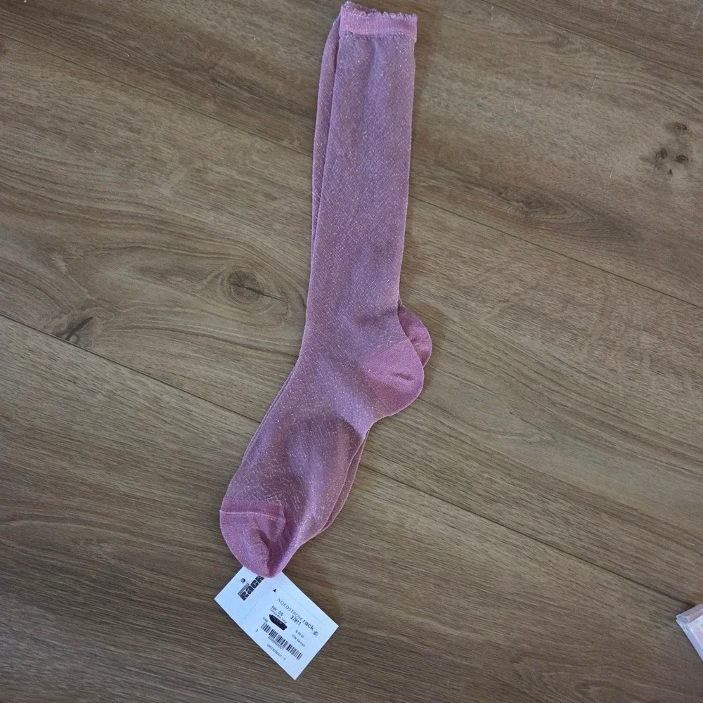 Nordstrom Rack Pink‎ Glitter Sheer Mesh Knee High Festival Socks NWT